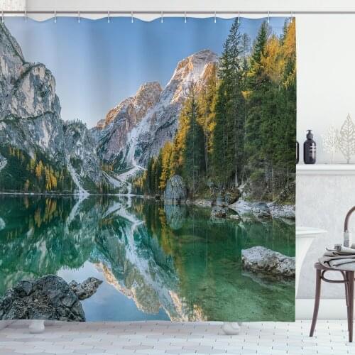 Landscape Reflection Shower Curtain Set Symmetric Mountain Lake Curtain for Bathroom Decor 12 Hooks Decorative Bath Accessory