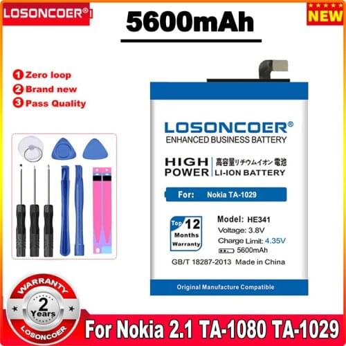 LOSONCOER 5600mAh HE341 Battery For Nokia 2.1 TA-1029 Mobile Phone Battery