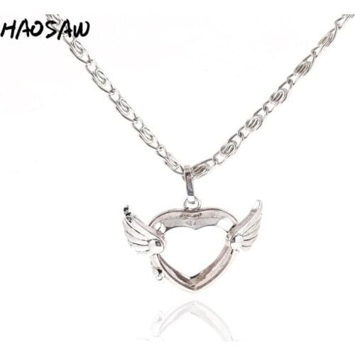 32mm Fashion Necklace Wings Heart Shape Hollow Out Cage Trendy Pendant Ornaments For Women Gift Necklace Jewelry Findings
