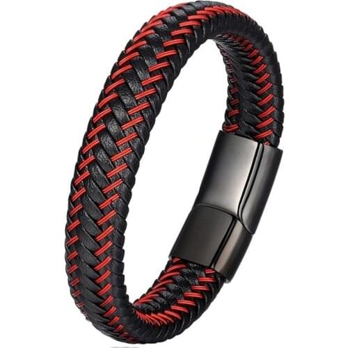 Men Jewelry Red Braided Leather Rope Bracelet Black Magnetic Buckle Bracelets For Men