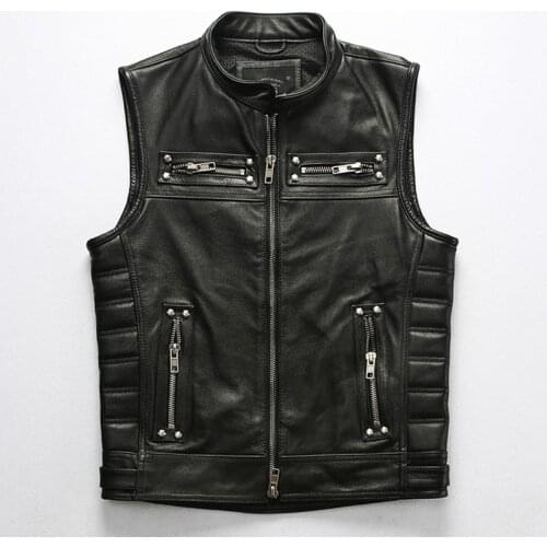 Mens Genuine Leather Vest Top Layer Cowhide Vest Retro Distressed Motorcycle Genuine Leather vest