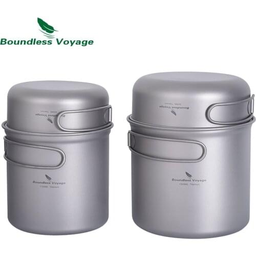 Boundless Voyage Camping Titanium Pot Pan Set Outdoor Portable Mug Multi-Functional Tableware Mess Kit Cooking Set