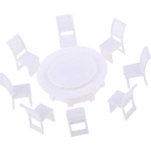 Set of Table & 8 Chairs Model for Dollhouse Dining Room Game Toys
