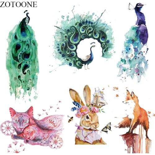 ZOTOONE Watercolor Peacock Patch Heat Transfers Vinyl For Clothes Print on Dress Sticker Iron On Rabbit Patches Diy Accessory E