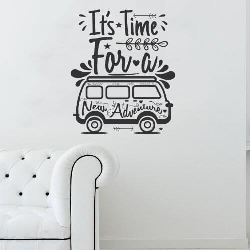 Its time for a new adventure Wall Sticker Bus Car Wall Decal Quote Home Decor For School Bus Station Vinyl Mural DW8738