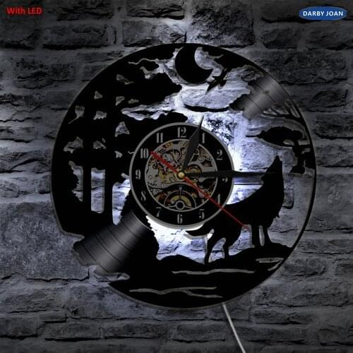 Wolf Handmade LED Vinyl Wall Clock Color Change Remote Control LED Vintage Backlight Art Cool Living Room Interior Decor