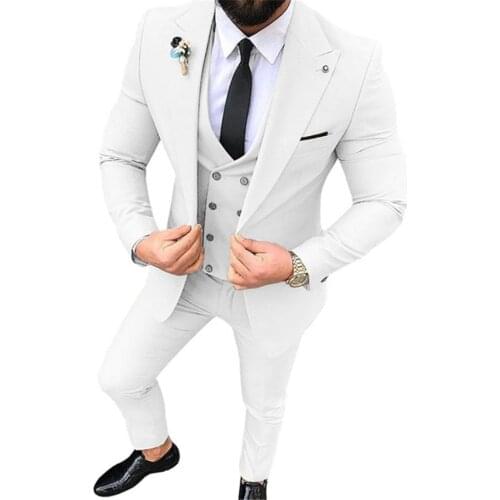 New White Mens Suit Groom Suit Formal Male Suits for Wedding Best Man Slim Fit Groom Tuxedos For Men (Jacket+Vest+Pants) Terno