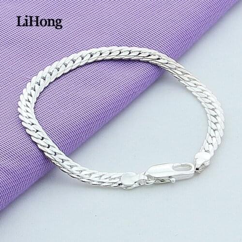 New 925 Sterling Silver Bracelet 6mm Sideways Bracelet Charm Jewelry Woman Wedding Wedding Jewelry Gift
