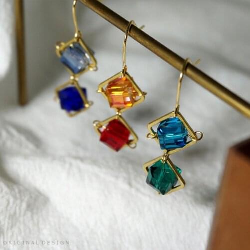 Original Minimalist Block Glass Crystal Dangle Earrings For Women 2020 Retro Brass Drop Earrings Jewelry Earrings Femme Bijoux