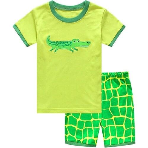 Green Crocodile Embroidery Baby Boy Clothes Suits 100% Cotton Children Pajamas Clothing Sets Kids T-Shirts Shorts Pants 2-7Years