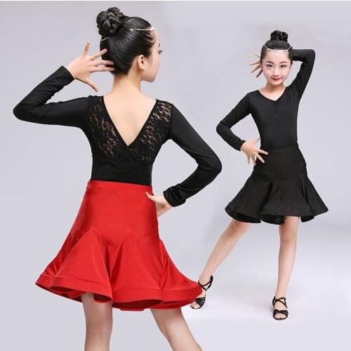 Girls Latin Dance Dress Tops + Skirt Ballroom Dance Dress for Kids Dancewear Child Tango Samba Dance Costumes Stage Performance