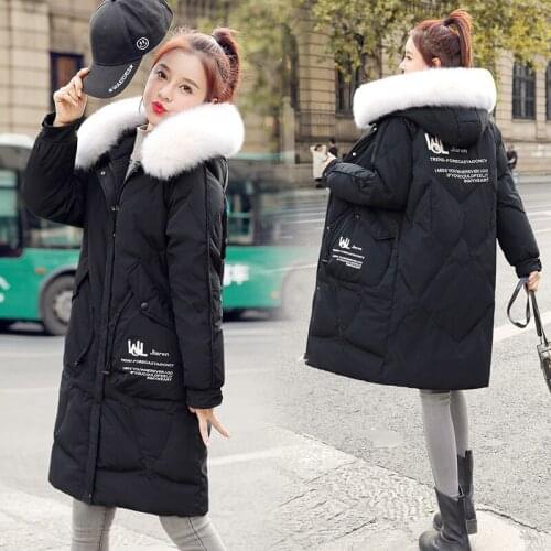 High Quality Hooded Women Down Jacket Luxurious Faux fur collar Parka Fashion letter pattern Thicken Warm Cotton Ladies Coats