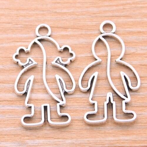 PULCHRITUDE 10Pcs 2 Styles 2020 New Hollow Charms Boy Girl Pendants Handmade Vintage For DIY Necklace Bracelet Jewelry Findings