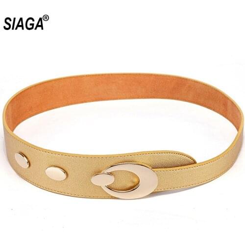 Ladies Casual Gold Overcoat Decorative Belts for Women Type Fashion PU Genuine Leather Wide Waistband Belt FCO144