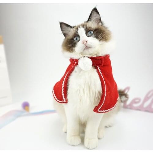 Christmas Cloak For Cats Red Xmas Suit For Dogs Cat Accessories Small Cloak For Kittens Halloween Dog Costume Pet Supplies S M L