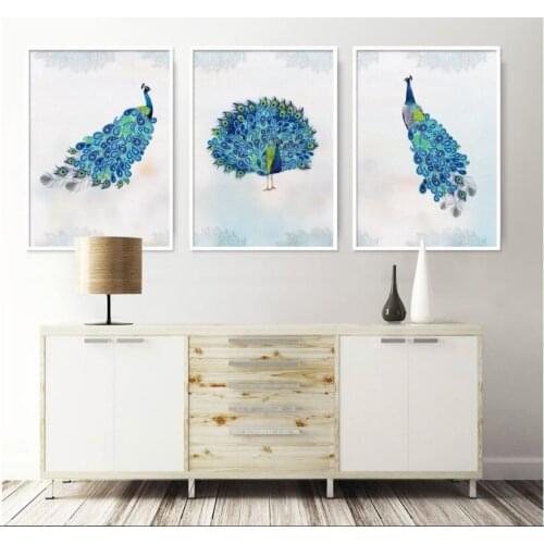 Nordic Fresh Peacock Picture Decoration Canvas Painting Art Print Posters Wall Picture for Home Decor Unframed