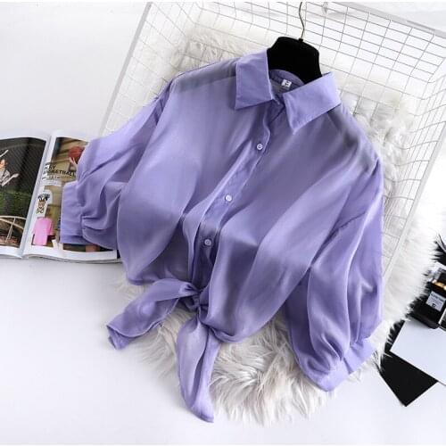 Sun-Proof Lightweight Chiffon Women Shirts Summer New Design 2021 Bandage Short Empired Elegant Office Lady Outwear Tops