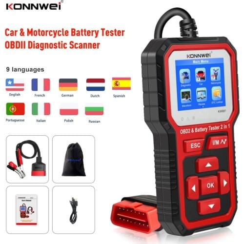 Universal OBD2 car/motorcycle scanner and battery tester analyzer 2 in 1 diagnostic tool for car battery OBD2 repair tool