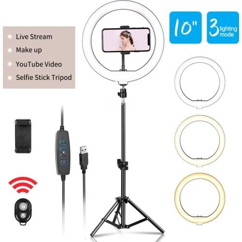 Video Light Dimmable LED Selfie 10 Inch Ring Light USB ring lamp Photography Light with Phone Holder stand for Makeup Youtube