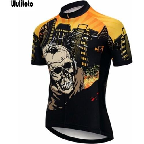 WULITOTO skull yellow Short Sleeve MTB Bicycle Top Shirt Breathable Cycling Jersey For Men