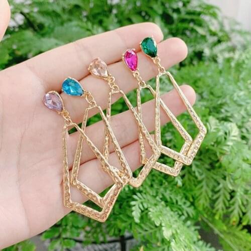 SAY HELLO Colorful Glass Alloy Geometric Dangle Earrings for Women Bohomain Elegant Drop Earrings Jewelry Brincos серьги K6357