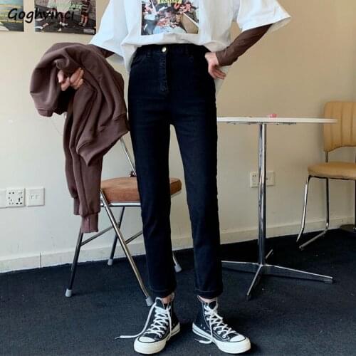 Women Jeans Slim Ankle-length Trousers Streetwear Students Denim Vintage Korean Style Trousers Simple Casual All-match Sweet