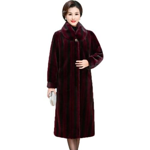 Haute couture Oversized Fur Coat Women Winter Long Parkas Noble Middle Age Clothing NEW Imitation Mink Outerwear Keep Warm 1956