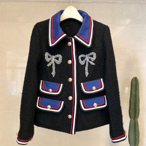 2020 Autumn winter Runways Chic womens tweed coat High quality elegant pockets jackets for women C229