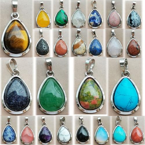 Goldstone Blue Sand Opal Malachite Aventurine Crystal Lapis Lazuli Tiger Eye Howlite Unakite Water Drop Pendant Bead WB929