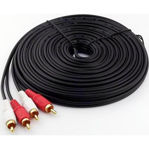 1pcs 49FT 15m Twin Phono 2 RCA Cable Audio Lead Gold Two Male TV Projector 2 RCA Cord