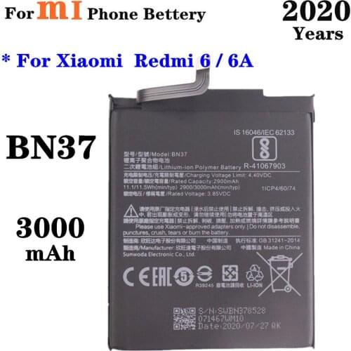 3000mAh BN37 Battery For Xiaomi Redmi 6 / 6A Mobile Phone Battery High Quality Replacement Bateria Rechargeable Batteries