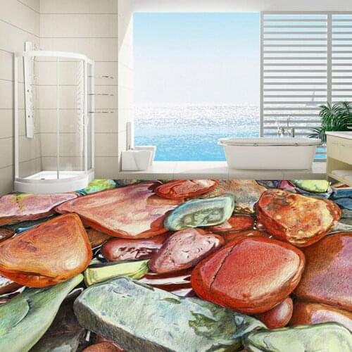 Beibehang Custom 3D flooring Mural Wallpaper Cobblestone Bathroom Sticker PVC Mural Thickened Self-adhesive Waterproof Flooring