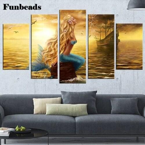 5pcs Home art Diamond Painting Mermaid sailing over the sea 5d DIY Diamond Embroidery Square/Round Diamond rhinestone FF4283