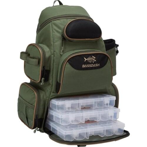 Bassdash Fishing Tackle Backpack [3600] with 3 Trays Tactical Tackle Box Multifunctional