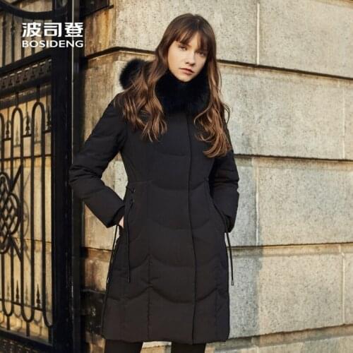 Bosideng Women Jacket Medium-long Thicken Outerwear Detachable Real Fur Collar Slim Parka Jacket Overcoat B90141012