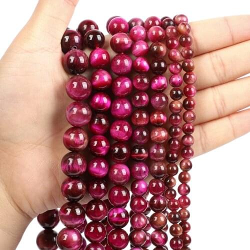 Natural Stone Beads Rose Red Tiger Eye Round Loose Beads for Jewelry Making Needlework Bracelet DIY 4-12 MM