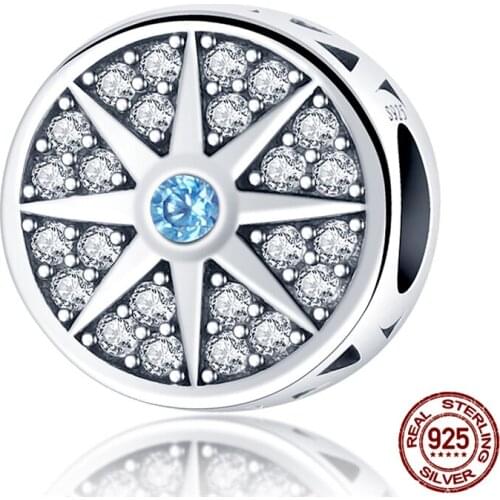 925 Sterling Silver Sky Blue Pointed Star Round Beads Fit Original 3mm Bracelet&Bangle Making Fashion DIY Jewelry For Women