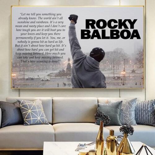 Black and White Rocky Balboa Boxing Bodybuilding Motivational Canvas Painting Posters and Print Wall Art Picture for Living Room
