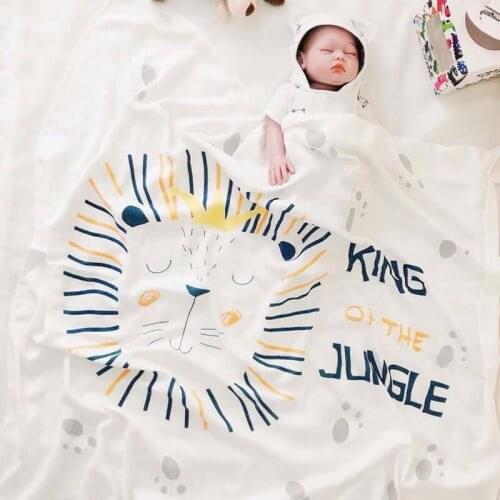 110*110cm Childrens Bamboo Fiber Towel Double Thickness Cotton Soft Baby Swaddle Blanket Cartoon Print Kids Muslin Blanket