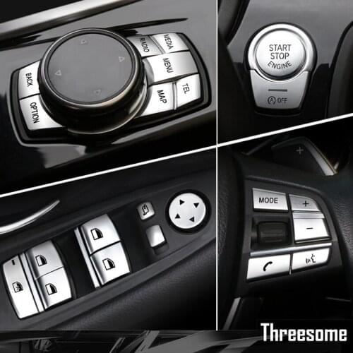 SRXTZM For BMW F10 F07 F06 F12 F13 F01 F02 F20 F30 F32 Car ABS Chrome Button Cover Sticker Car Styling Auto Interior Accessories