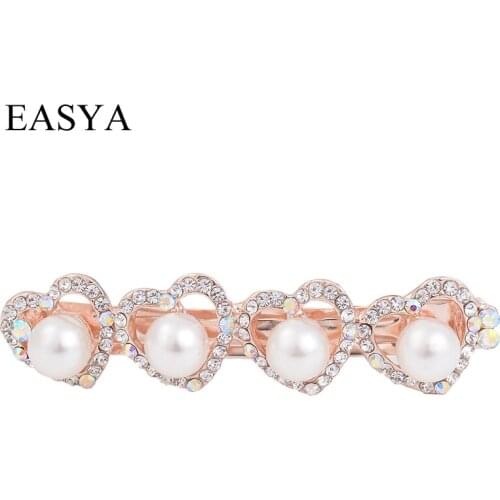 EASYA Fashion Elegant Wedding Hair Accessories Hairpins For Bride Crystal Heart Simulated Pearl Barrettes Tiara De Noiva