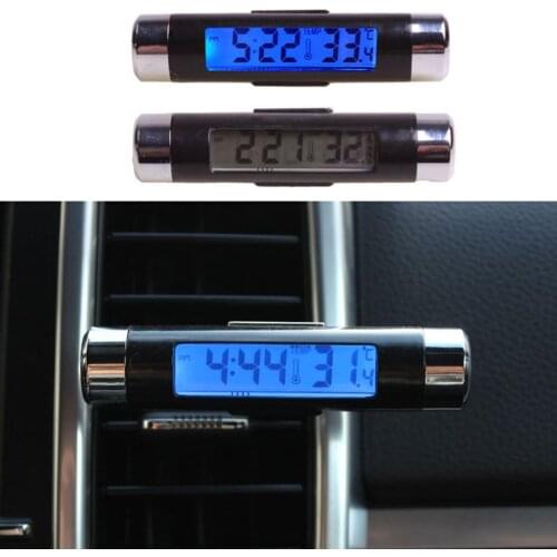 2 in1 Electronic Digital LCD Thermometer Clock Backlight Time Temperature Car Air Vent Outlet Clip-on Automotive Accessories