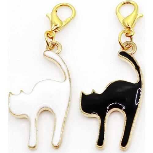 Hot Selling 12pcs/lot Mix Cat Dangle Charms Lobster Clasp DIY Bracelet Necklace Pendants Jewelry Hanging Charms