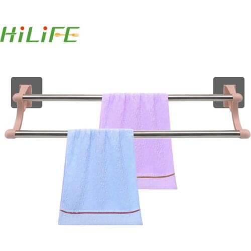 HILIFE Double-bar Towel Rack Over Door Cabinet Shelf Rack Kitchen Tools Bar Bathroom Kitchen Hanging Holder Stainless Steel