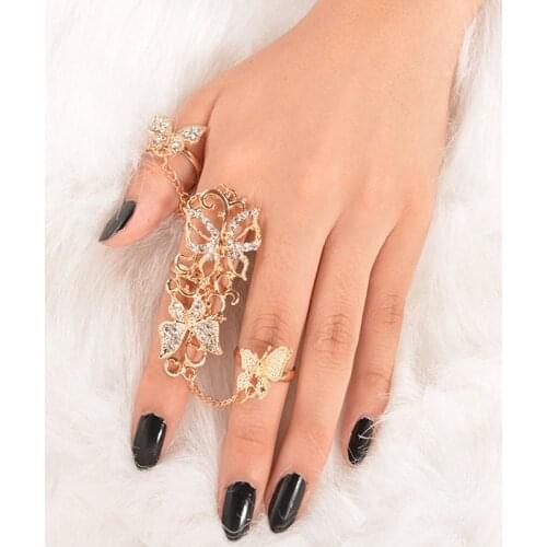2021 high Siamese personality explosion models Crystal ring Hollow butterfly decorated with one hand adjustable ring