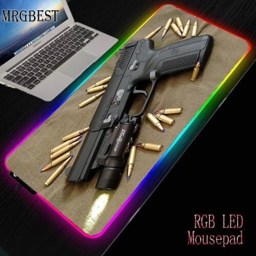 MRGBEST Cool Gun Game RGB Large Xl Lockedge Mouse Pad Player Big Computer Rubber Pads LED Backlit XXL Surface Mause Keyboard Mat