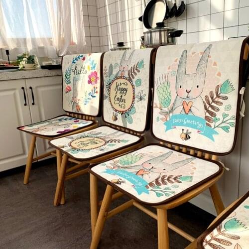 Summer Cartoon Printed Chair Cover Breathable Cushion Backrest Set Cute Rabbit Seat Cushions Home Office Non-slip Chair Covers
