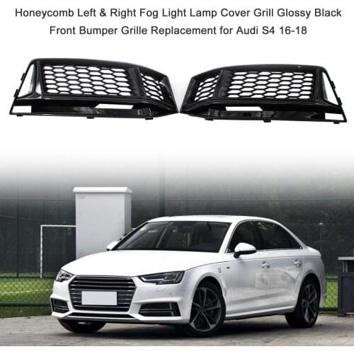 Honeycomb Left & Right Fog Light Lamp Cover Grill Glossy Black Front Bumper Grille Replacement for A udi S4 16-18