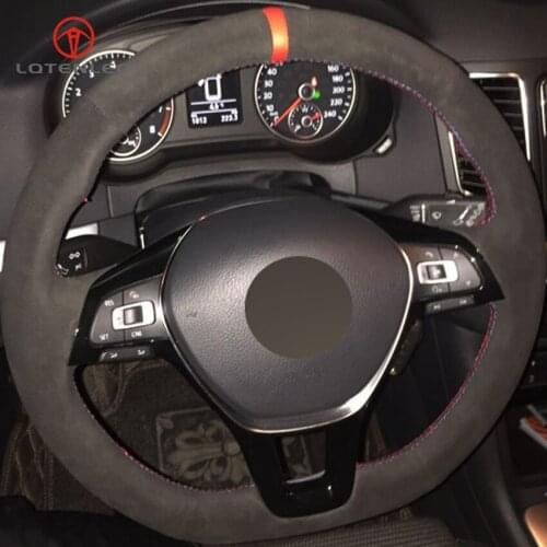 LQTENLEO Black Suede Car Steering Wheel Cover for Volkswagen VW Golf 7 Mk7 New Polo Jetta Passat B8 Tiguan 2017 Sharan 2016 2017
