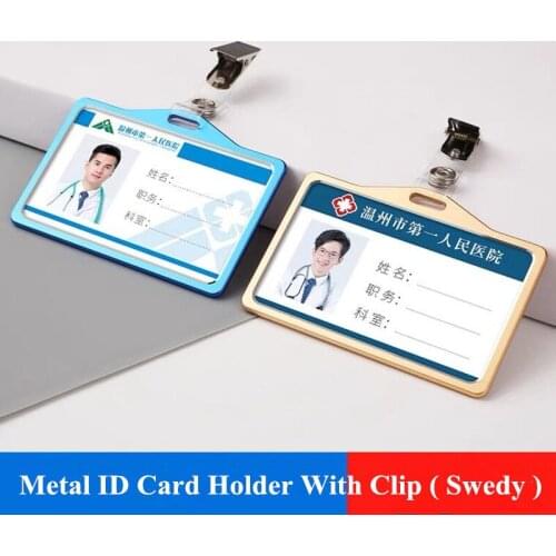 Metal ID Card Name Badge Holder With Metal Clip Name ID Card Holder Name Tag Work Office ID Case With Lanyard